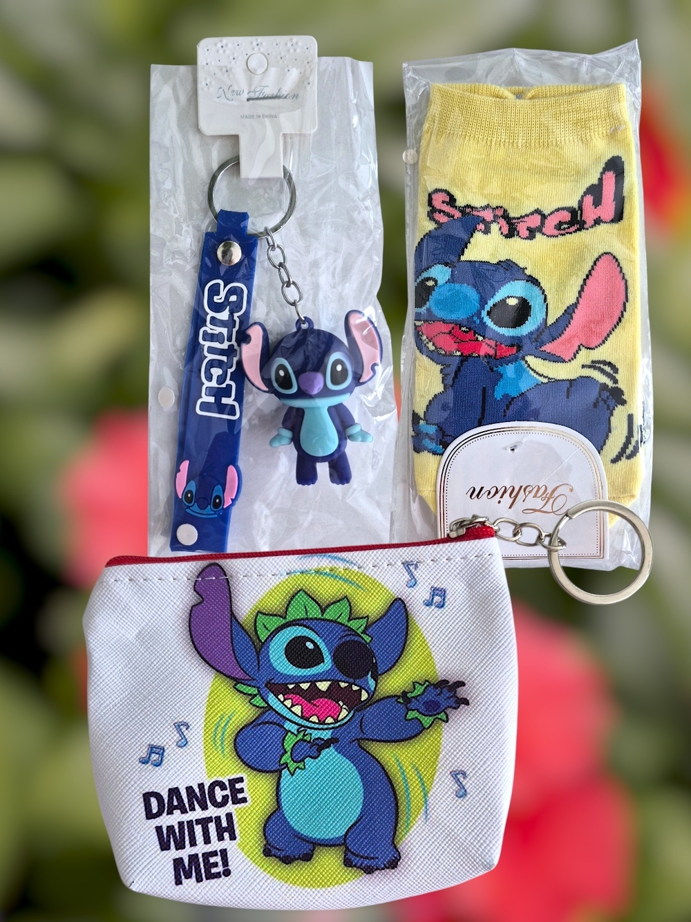 Disney Stitch Accessory Set - Coin Purse, Socks & Character Bag Charm / Keychain
